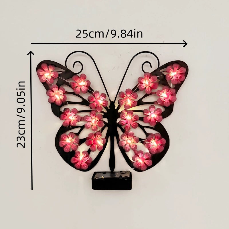 Outdoor Metal Butterfly Wall Art Decorative Solar Light