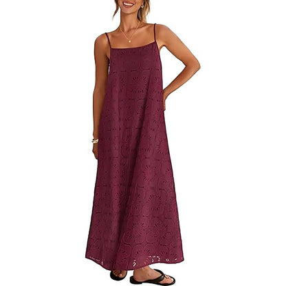 MEROKEETY Women's 2026 Summer Spaghetti Strap Sundress, Casual Sleeveless Floral Lace Eyelet Boho Beach Maxi Dress