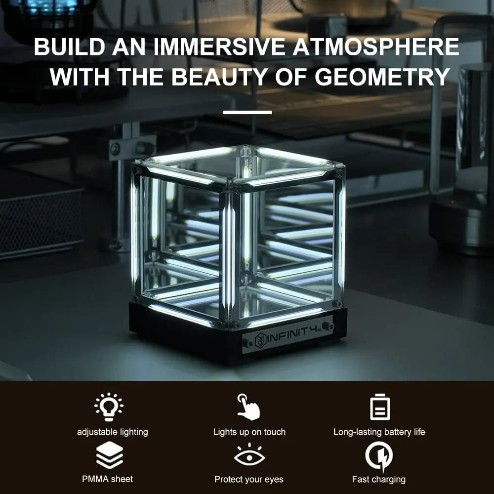 🏆Flash Sale#4D RGB Infinity Mirror Cube Light - Wireless Rechargeable Abyss Lamp