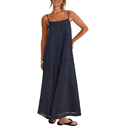 MEROKEETY Women's 2026 Summer Spaghetti Strap Sundress, Casual Sleeveless Floral Lace Eyelet Boho Beach Maxi Dress