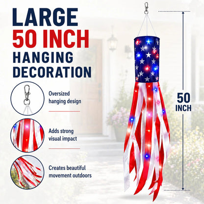 🔥LAST DAY 49% OFF- 3 Pack 50 Inch Large American Flag Windsocks with Red White Blue Lights