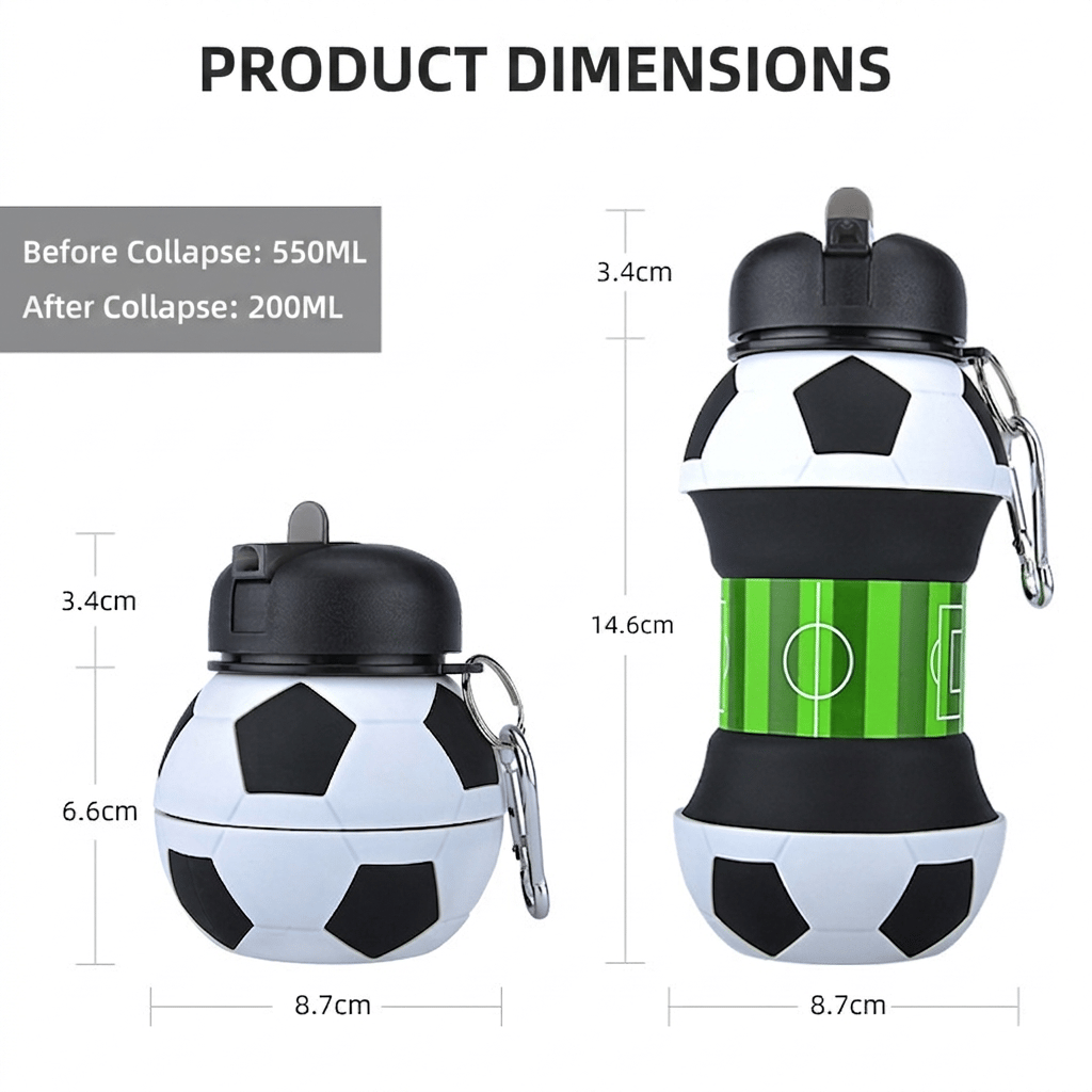 Football Design Silicone Folding Water Bottle