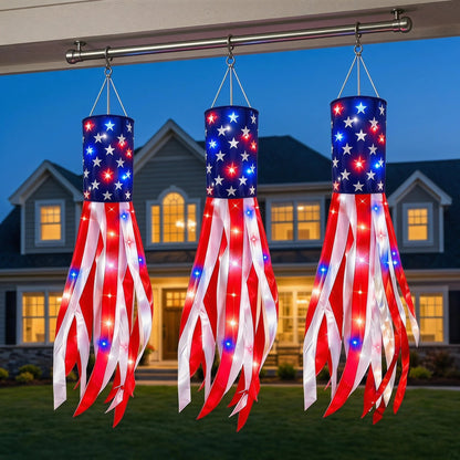 🔥LAST DAY 49% OFF- 3 Pack 50 Inch Large American Flag Windsocks with Red White Blue Lights