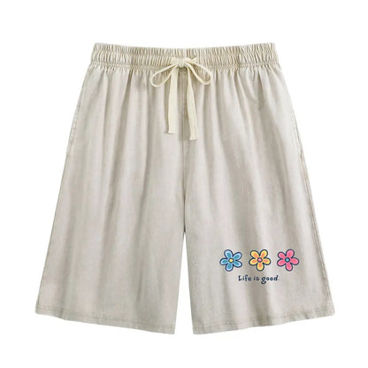 Women's Soft Cotton Blend Washed Floral Shorts, Casual Summer Travel Streetwear Bottoms