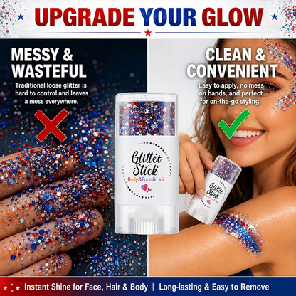 🏆Flash Sale#3-in-1 Patriotic Glow😍✨Red, White & Blue Glitter Body Stick