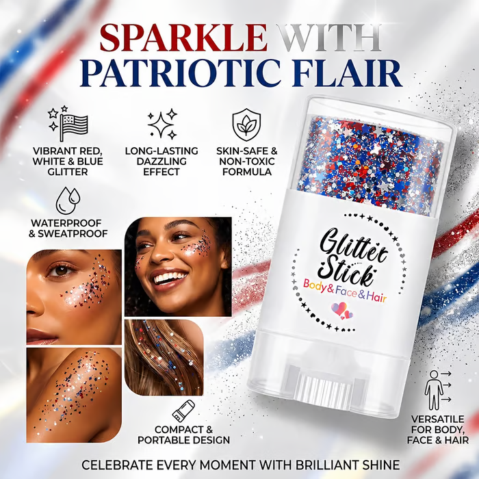 🏆Flash Sale#3-in-1 Patriotic Glow😍✨Red, White & Blue Glitter Body Stick