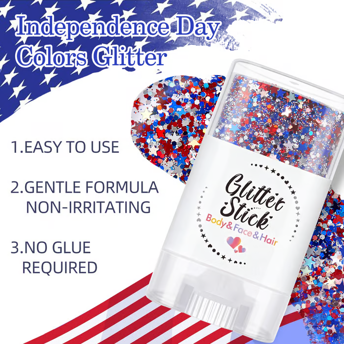 🏆Flash Sale#3-in-1 Patriotic Glow😍✨Red, White & Blue Glitter Body Stick