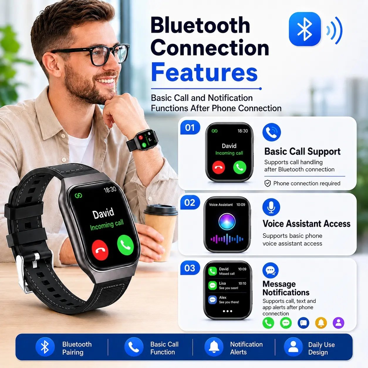 🔥Pain-Free Clip-On Earbuds & Smartwatch Gift Set – Complete Bundle with 20W Charger & Straps, Compatible with iOS & Android