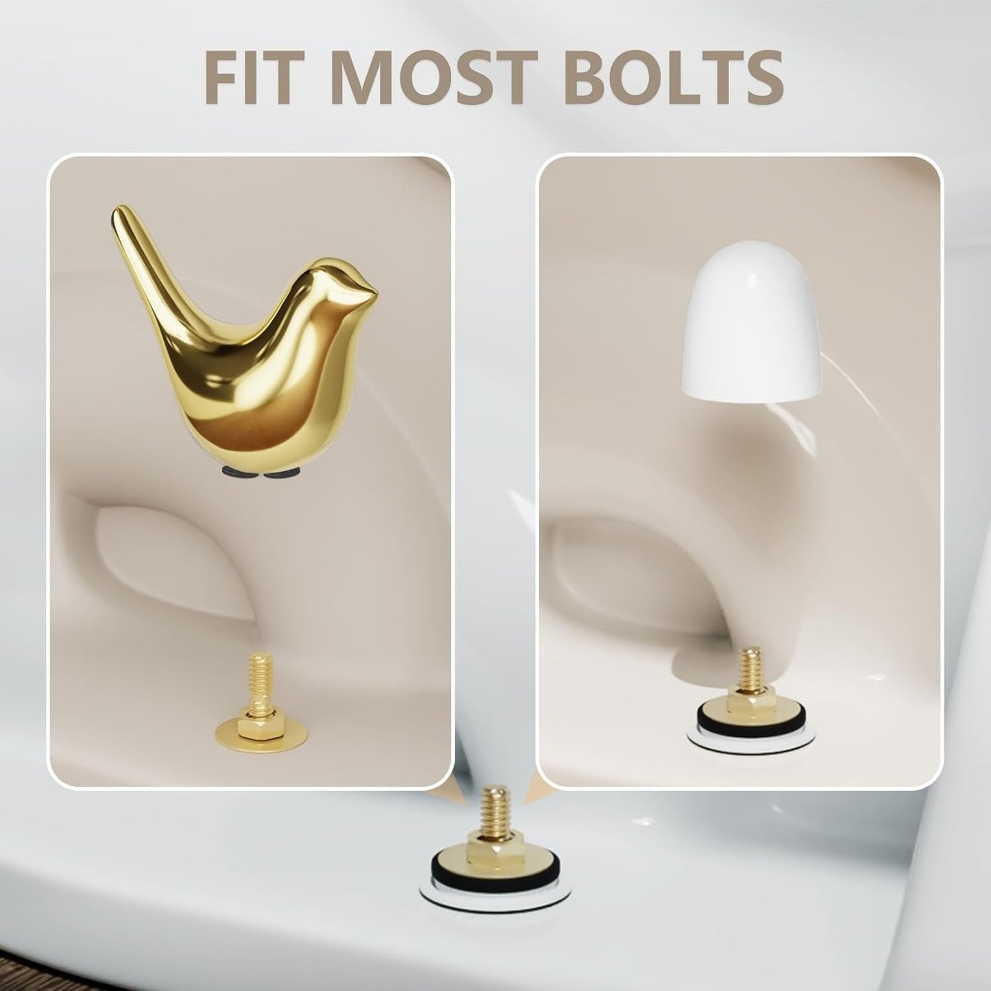 2Packs Ceramic Gold Birds Toilet Bolt Caps & 4Packs Universal Toilet Bolt Covers