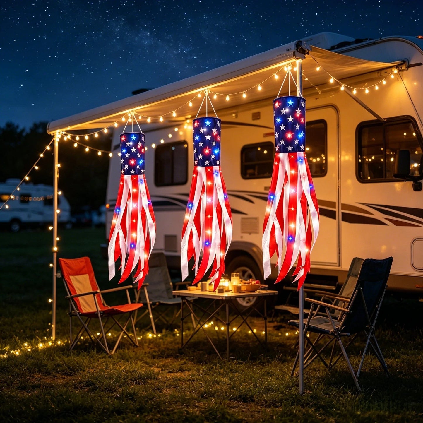 🔥LAST DAY 49% OFF- 3 Pack 50 Inch Large American Flag Windsocks with Red White Blue Lights