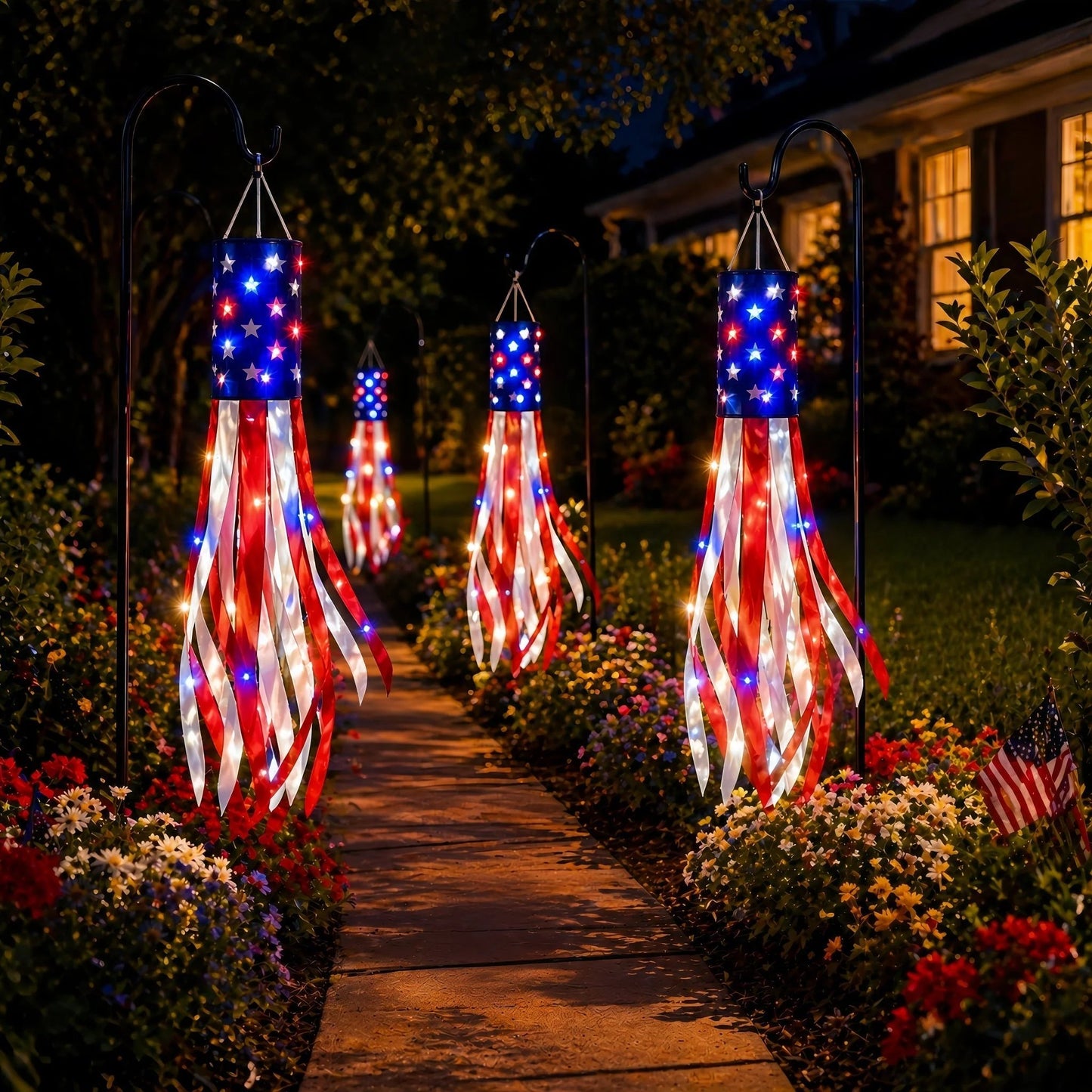 🔥LAST DAY 49% OFF- 3 Pack 50 Inch Large American Flag Windsocks with Red White Blue Lights