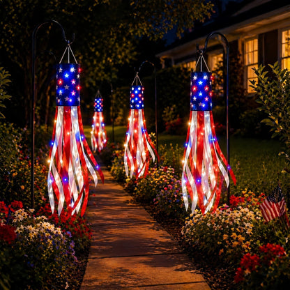 🔥LAST DAY 49% OFF- 3 Pack 50 Inch Large American Flag Windsocks with Red White Blue Lights