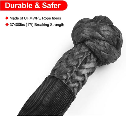 🏆Flash Sale#Winch Rope Synthetic Soft Shackle+Recovery Ring Set Rugged Shackles With Protective Sleeve 41000lbs