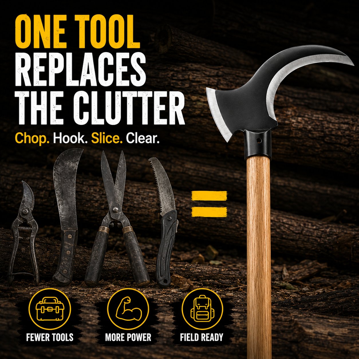 Tactical Dual-Head Clearing Axe & Sickle