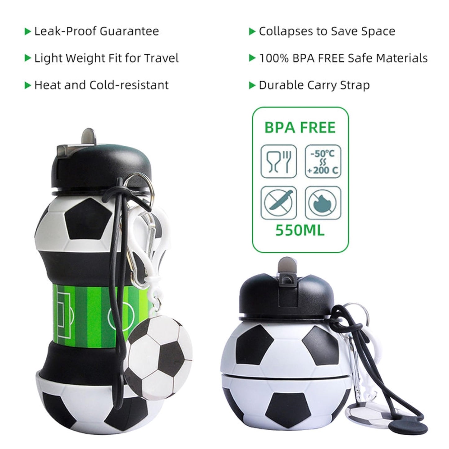 Football Design Silicone Folding Water Bottle