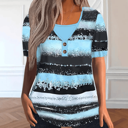 Faux Two-Piece Striped Top – Henley, Casual