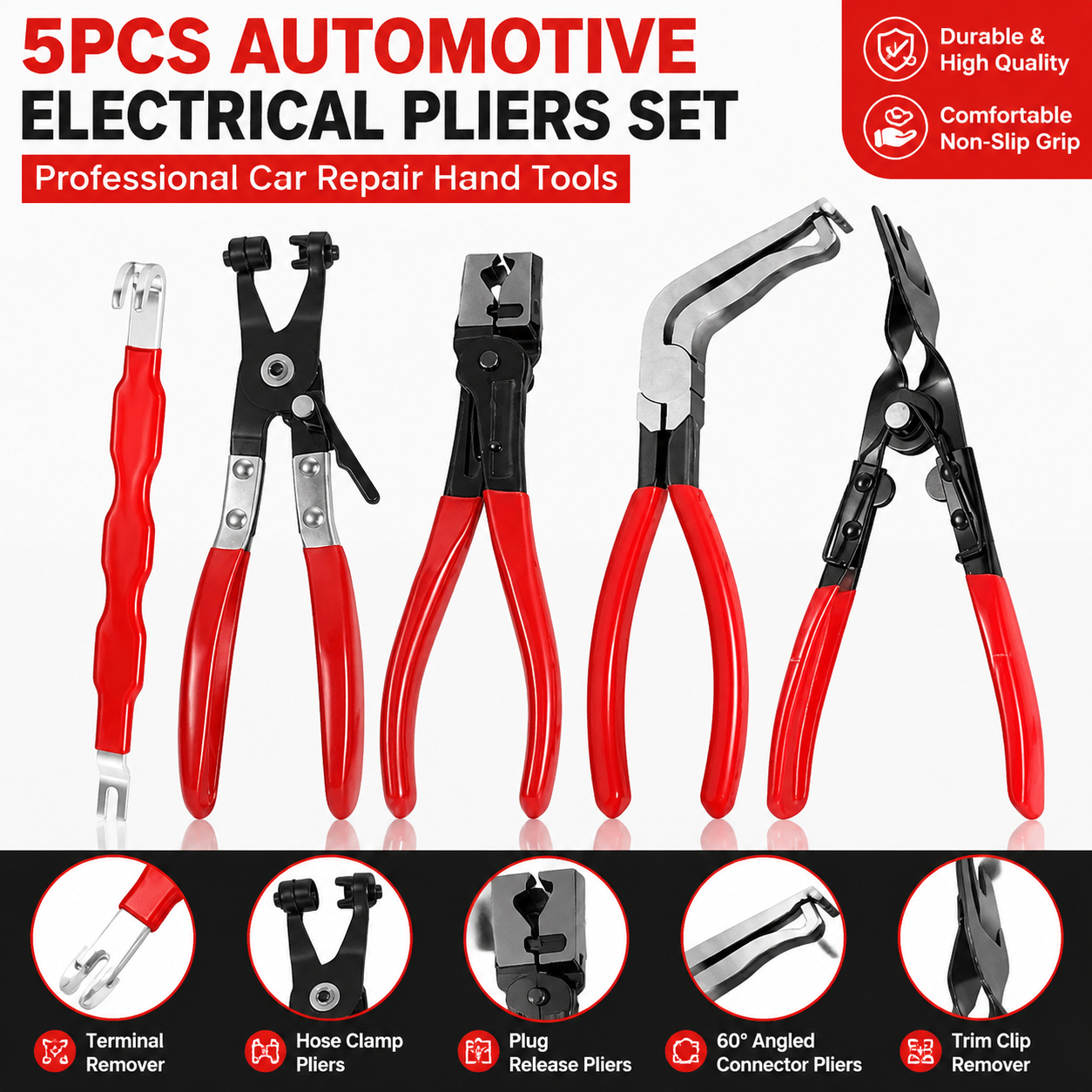 🔧 High-Carbon Steel Automotive Electrical Disconnect Pliers Kit - Multi-Function Auto Repair Removal Tools