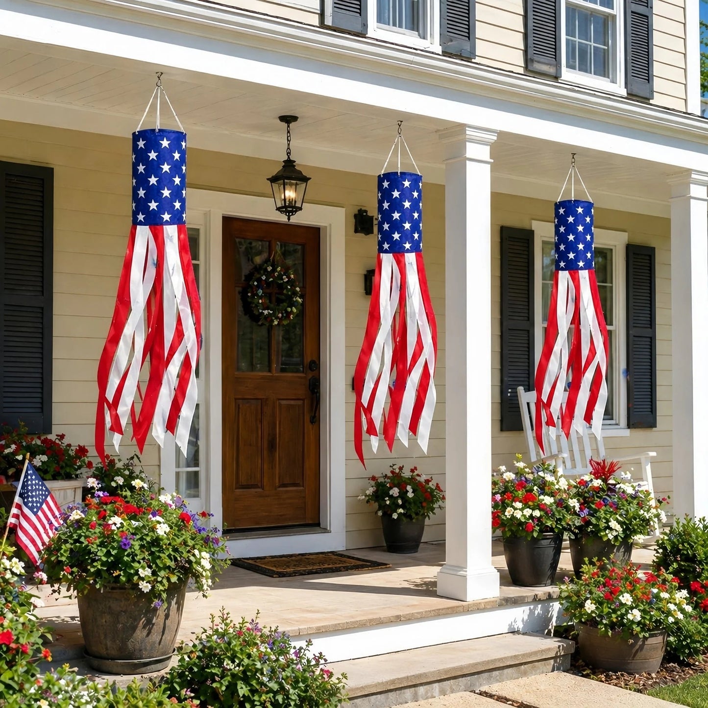🔥LAST DAY 49% OFF- 3 Pack 50 Inch Large American Flag Windsocks with Red White Blue Lights