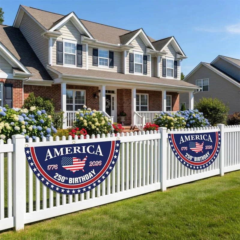 🔥Limited Time 50% Off✨ America 250th Birthday Semicircular Flag Banner 1776–2026 Patriotic Bunting