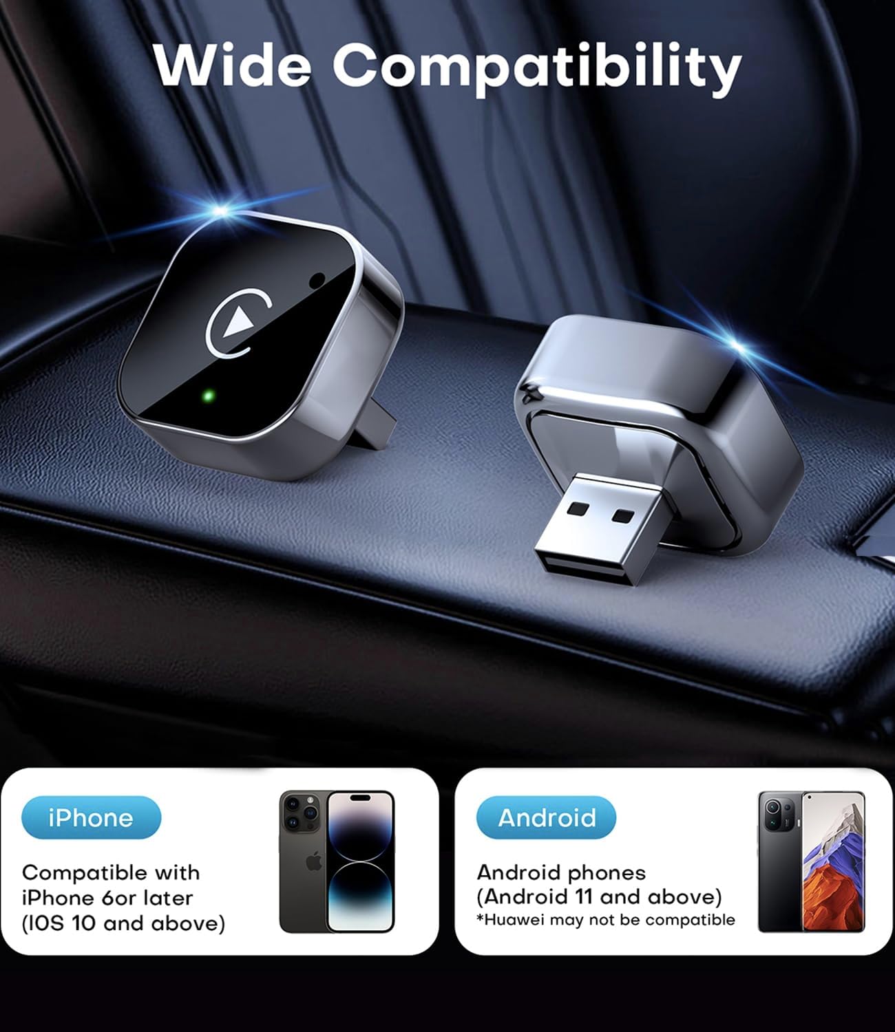 2026 Upgraded Wireless CarPlay Adapter& Android Auto Adapter-Mini&Stable CarPlay Wireless Dongle for iOS 10 Android 11 and Above