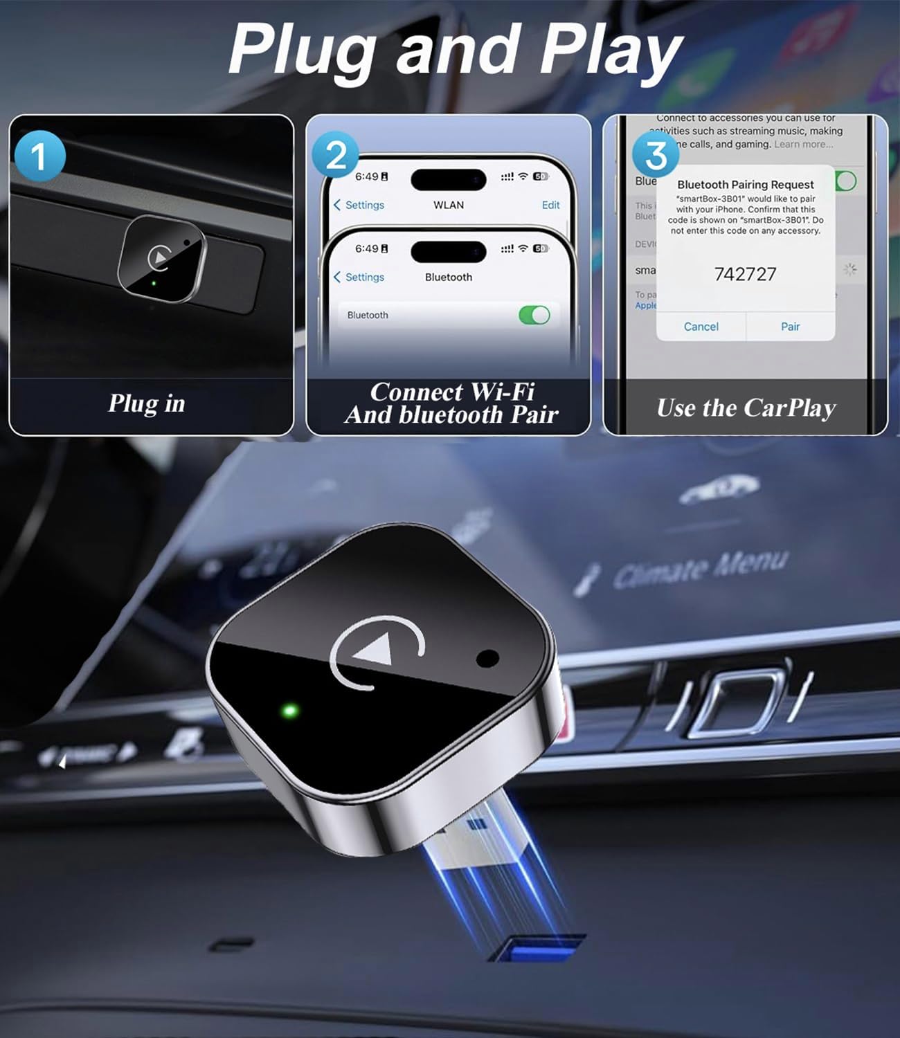 2026 Upgraded Wireless CarPlay Adapter& Android Auto Adapter-Mini&Stable CarPlay Wireless Dongle for iOS 10 Android 11 and Above
