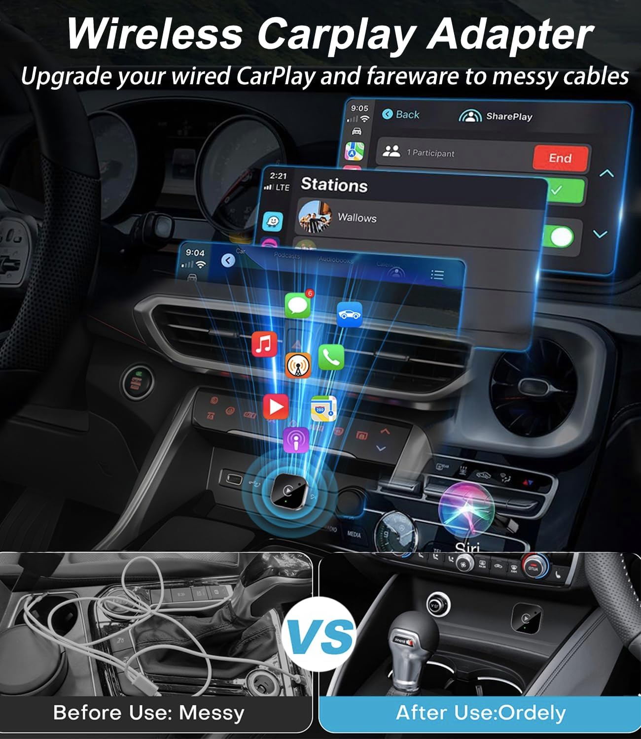 2026 Upgraded Wireless CarPlay Adapter& Android Auto Adapter-Mini&Stable CarPlay Wireless Dongle for iOS 10 Android 11 and Above