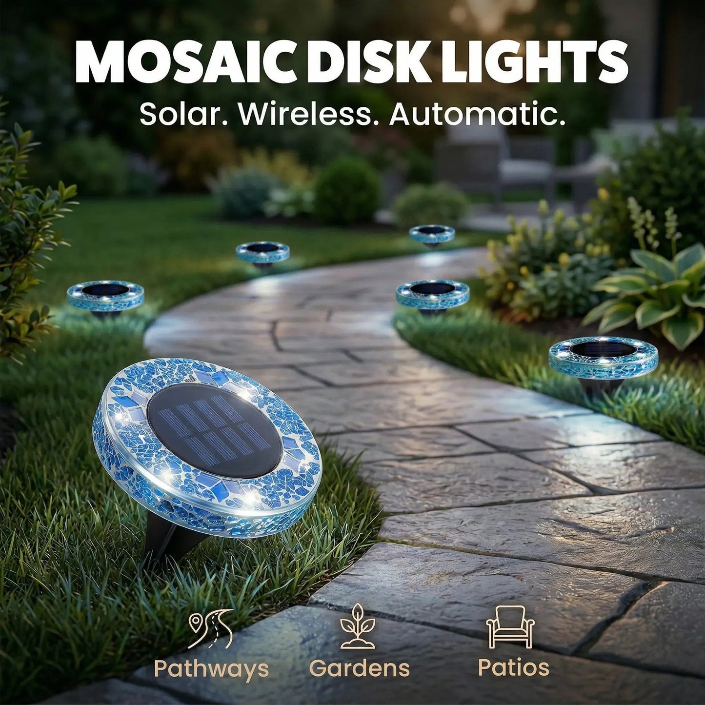 🏆Flash Sale✨Solar Outdoor Mosaic Disk Lights, Waterproof Decorative Pathway LED Light