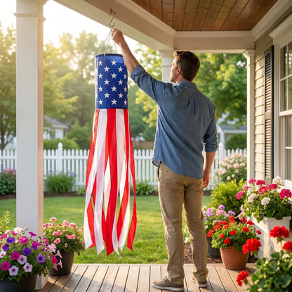🔥LAST DAY 49% OFF- 3 Pack 50 Inch Large American Flag Windsocks with Red White Blue Lights