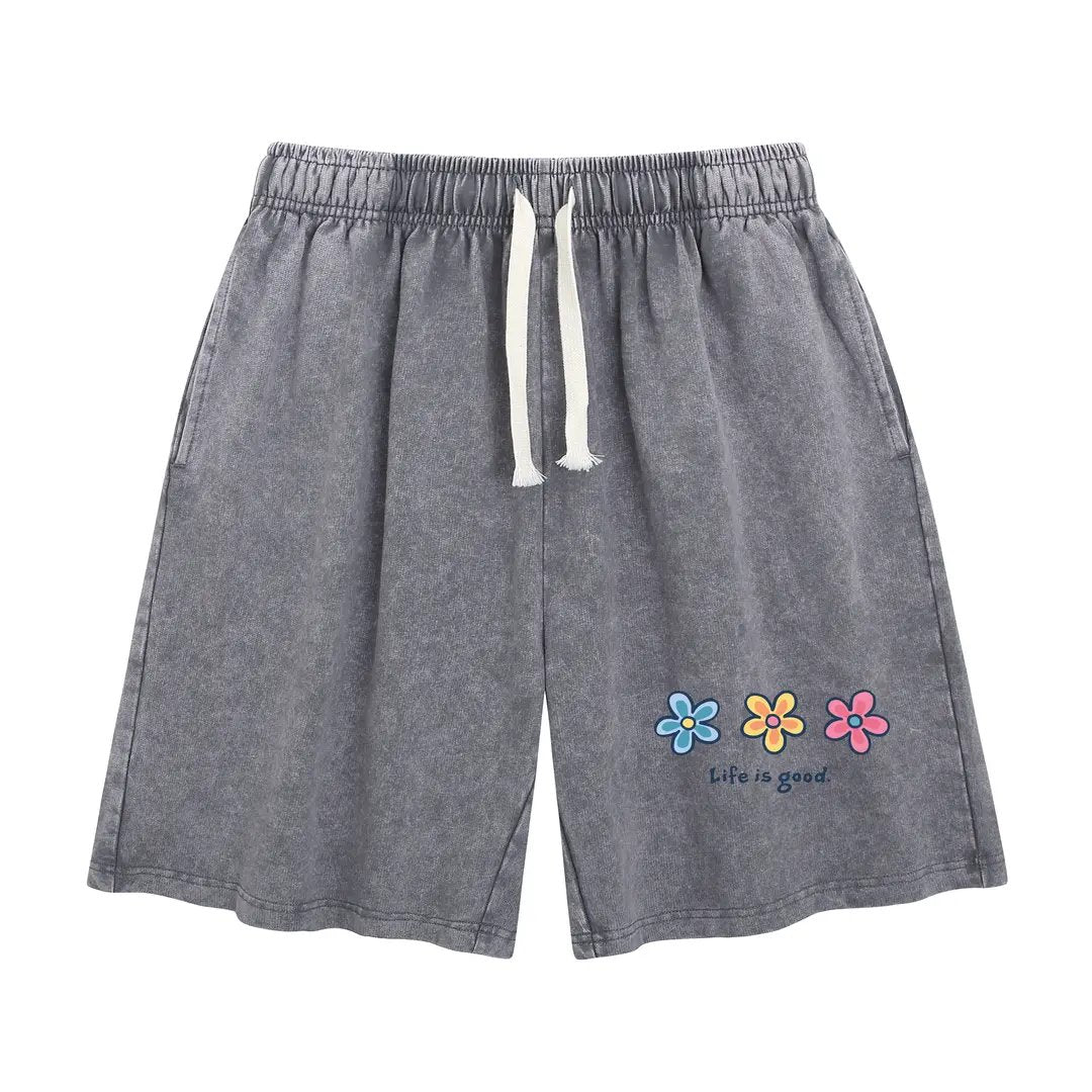 Women's Soft Cotton Blend Washed Floral Shorts, Casual Summer Travel Streetwear Bottoms