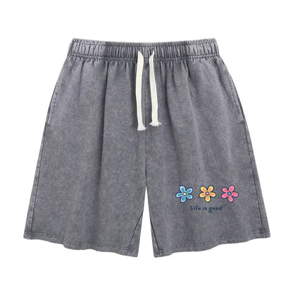 Women's Soft Cotton Blend Washed Floral Shorts, Casual Summer Travel Streetwear Bottoms