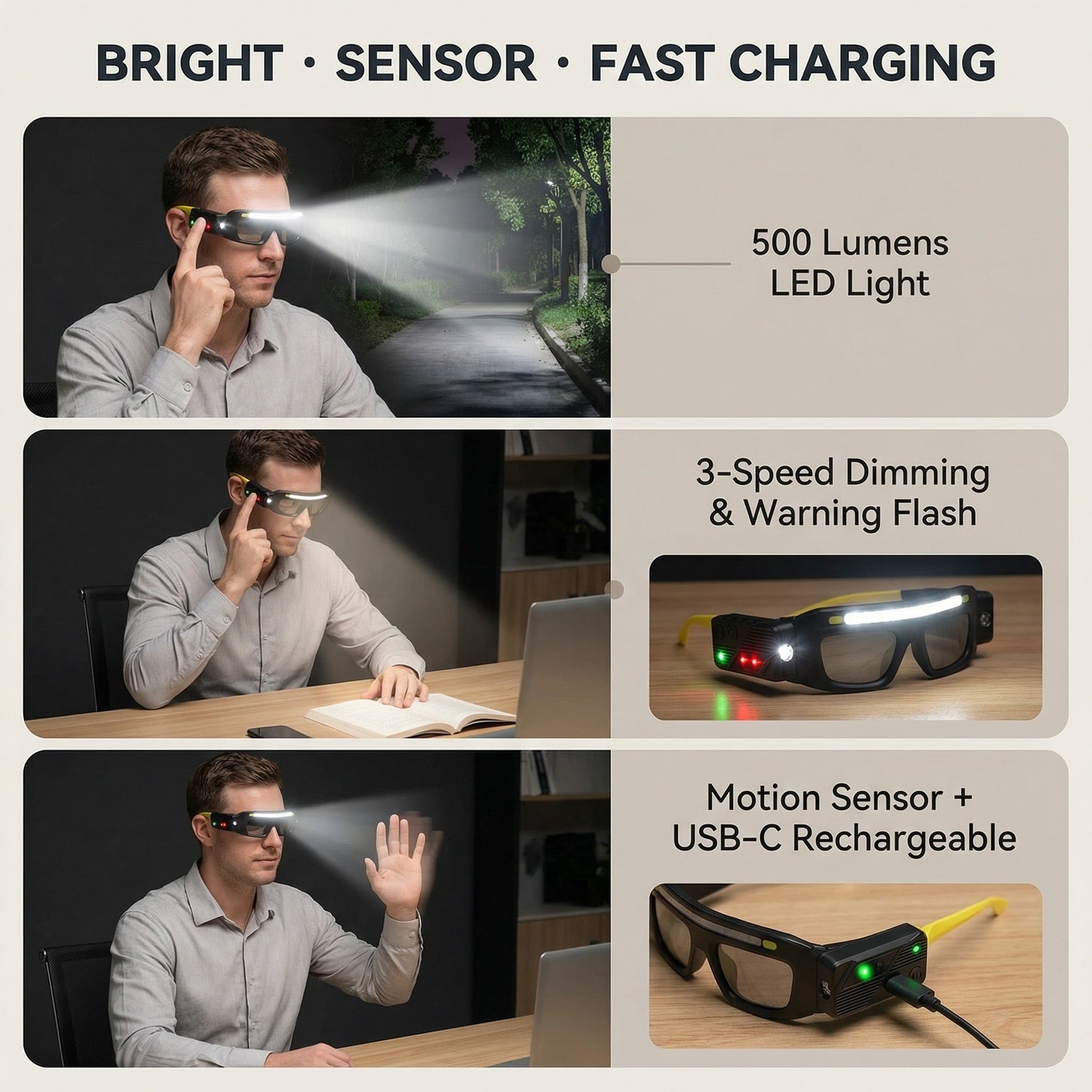 🔥Last Day 49% OFF -LED Glasses Rechargeable Headlight Glasses with Motion Sensor & Touch Control