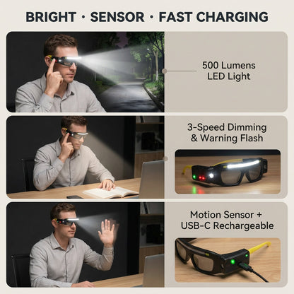 🔥Last Day 49% OFF -LED Glasses Rechargeable Headlight Glasses with Motion Sensor & Touch Control