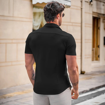 ⚡Hot Sales 49% OFF🔥Mens Muscle Fit Dress Shirts Casual Button Down Shirt Short Sleeve Wrinkle-Free Shirts