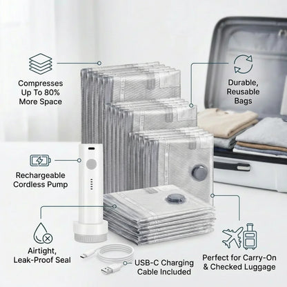 🏆⚡ 50K+ SOLD! Cordless Travel Vacuum Storage Compression Bag