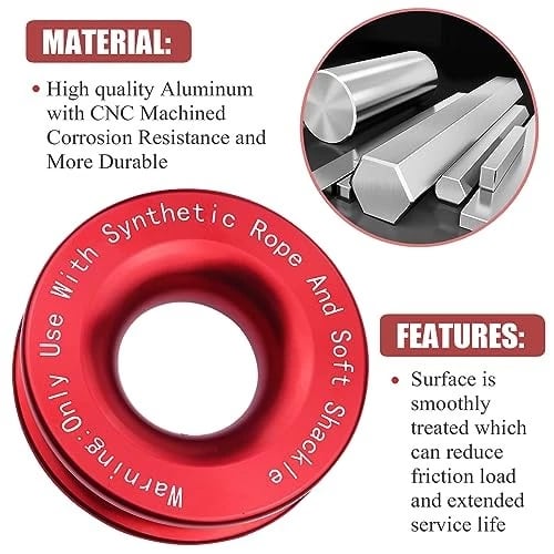 🏆Flash Sale#Winch Rope Synthetic Soft Shackle+Recovery Ring Set Rugged Shackles With Protective Sleeve 41000lbs