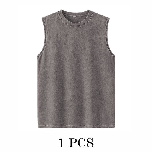1/4 Pack Men's Oversized Tshirts Sports Vintage Heavy Cotton Tshirt Washed Loose Fit Athletic Tee Sleeveless Vest