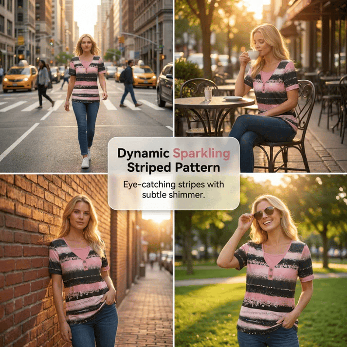 Faux Two-Piece Striped Top – Henley, Casual