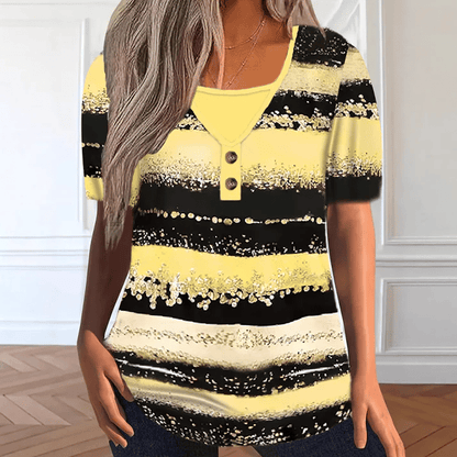 Faux Two-Piece Striped Top – Henley, Casual