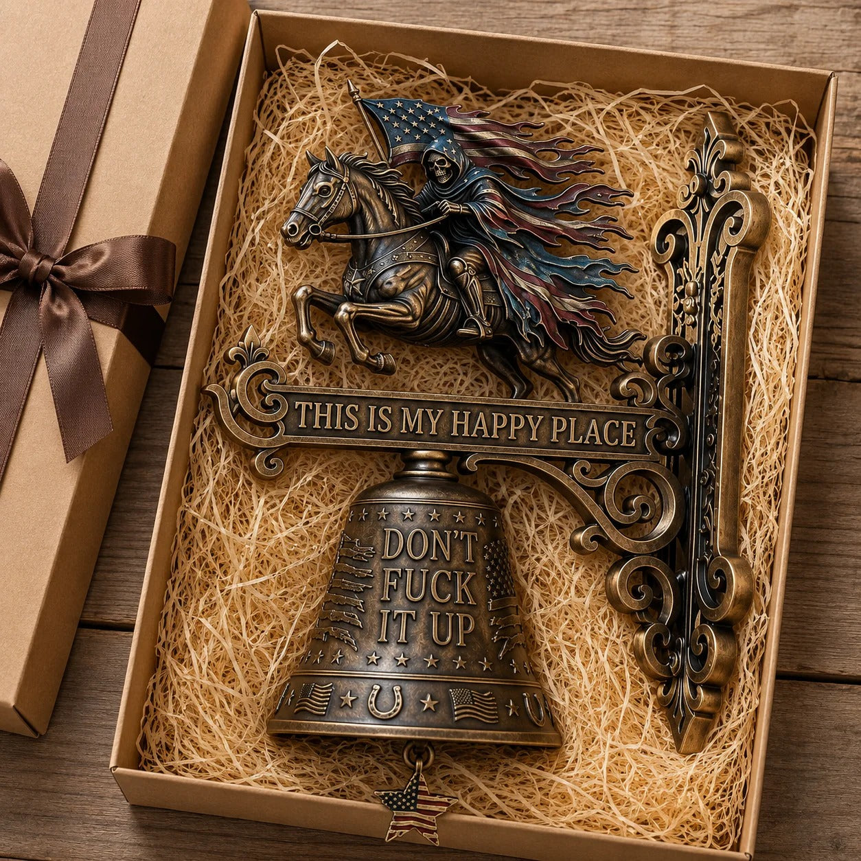 🏍️ Skull Rider Bell – “This Is My Happy Place” Wall Bell