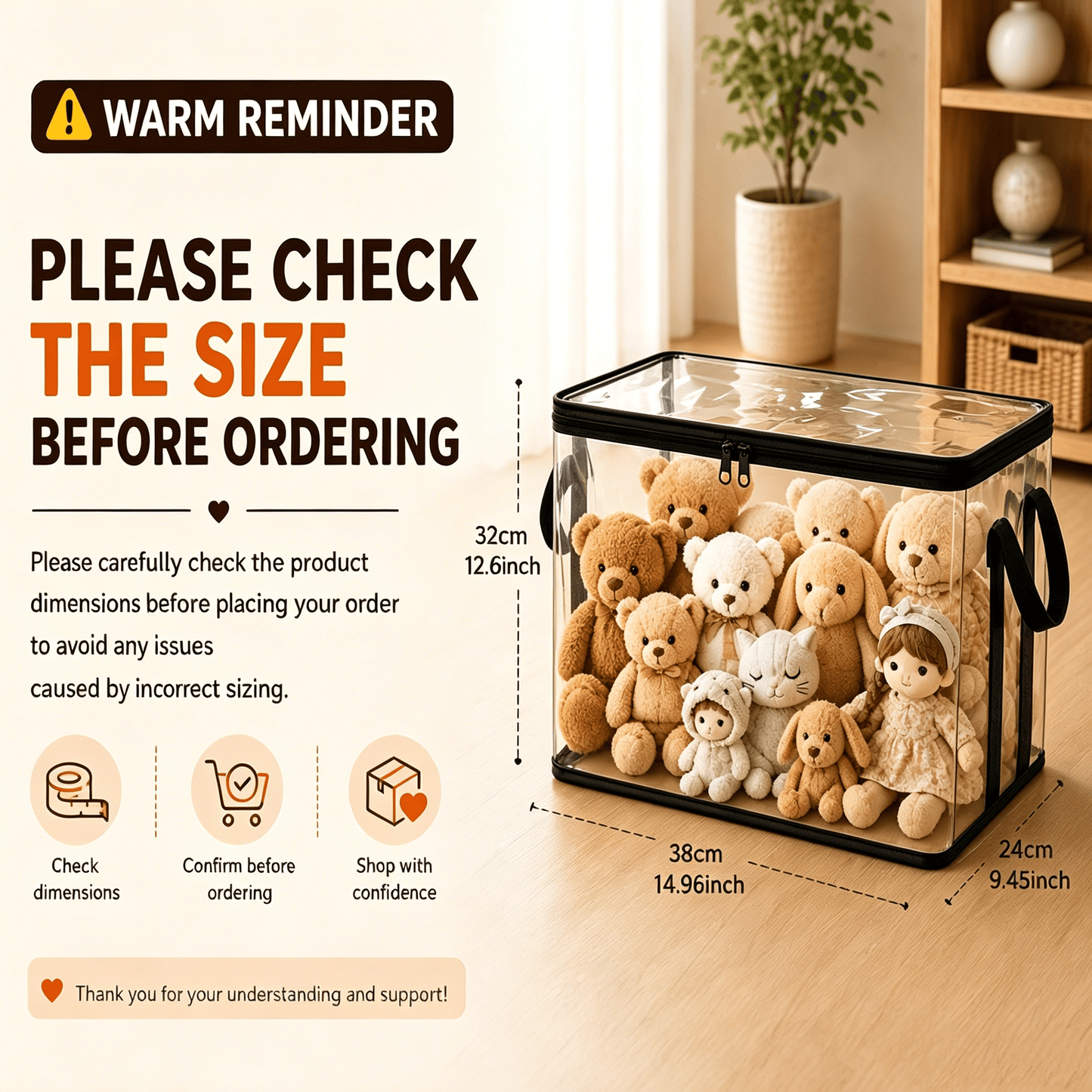 🔥Buy More Save More🔥Black PVC Stuffed Animal & Doll Storage Box with Handle