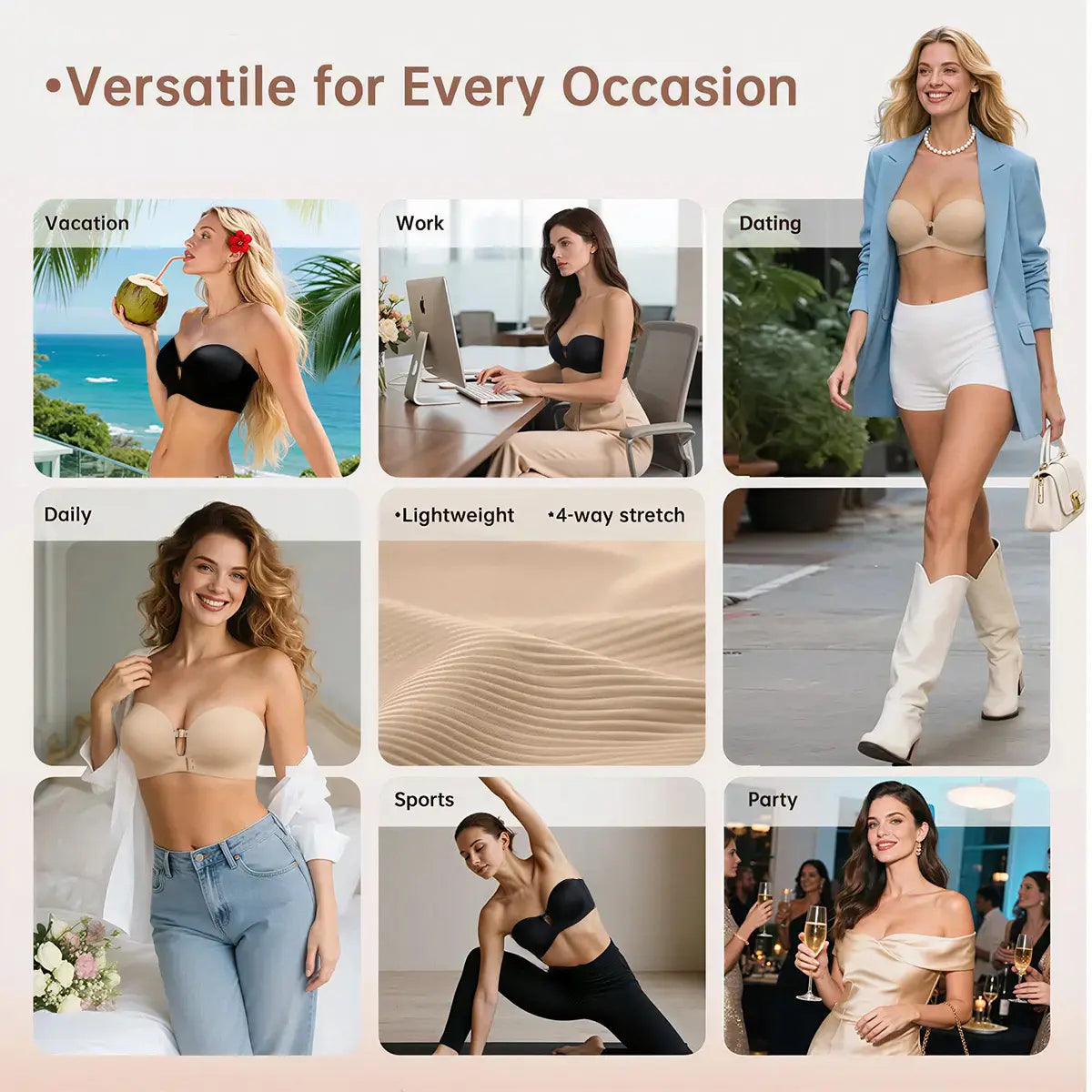 Womens Strapless Front Closure Bra