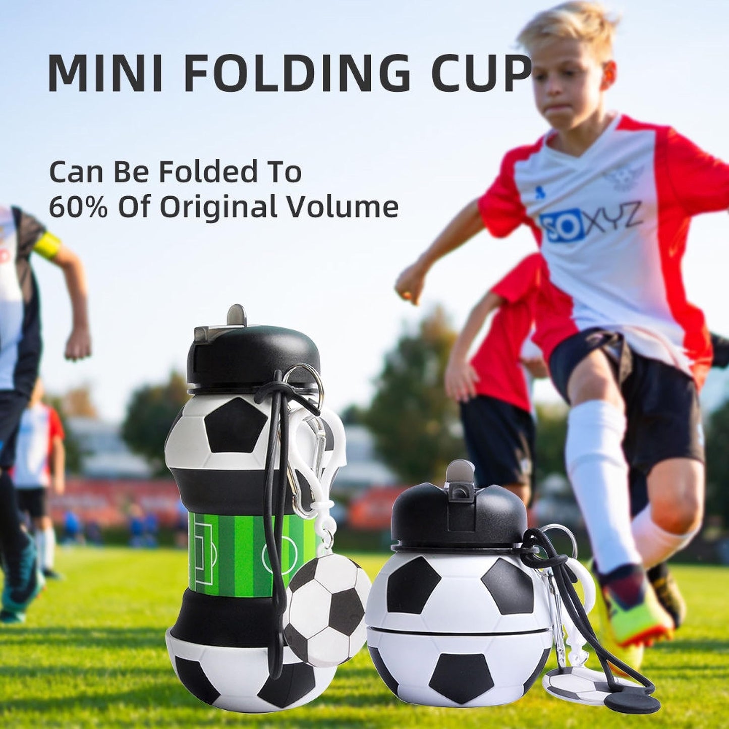 Football Design Silicone Folding Water Bottle