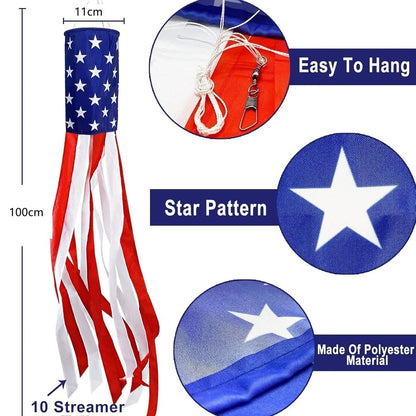 🔥LAST DAY 49% OFF- 3 Pack 50 Inch Large American Flag Windsocks with Red White Blue Lights