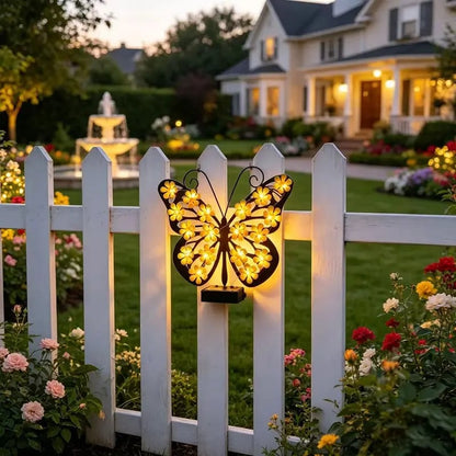 Outdoor Metal Butterfly Wall Art Decorative Solar Light