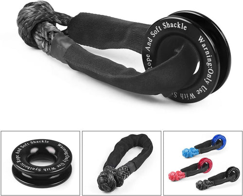 🏆Flash Sale#Winch Rope Synthetic Soft Shackle+Recovery Ring Set Rugged Shackles With Protective Sleeve 41000lbs
