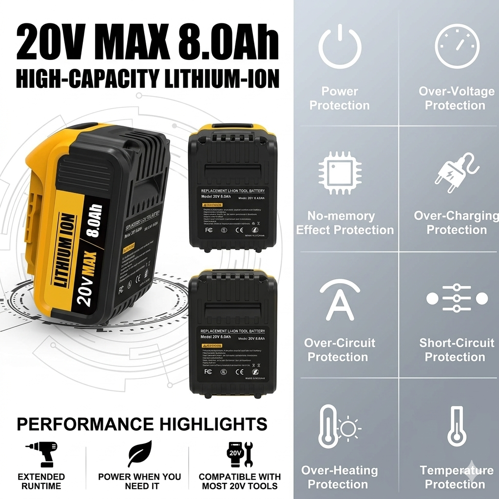 🏆Flash Sale#8.0Ah Lithium Battery Replacement for 20V Battery Lithium-ion MAX DCB200 DCD/DCF/DCG/DCS Series  batteries
