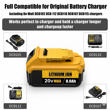 🏆Flash Sale#8.0Ah Lithium Battery Replacement for 20V Battery Lithium-ion MAX DCB200 DCD/DCF/DCG/DCS Series  batteries