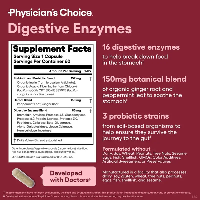 Physician's Choice Digestive Enzymes - Bloating & Mealtime Discomfort Support with Probiotics + Prebiotics for Digestion & Gut Health