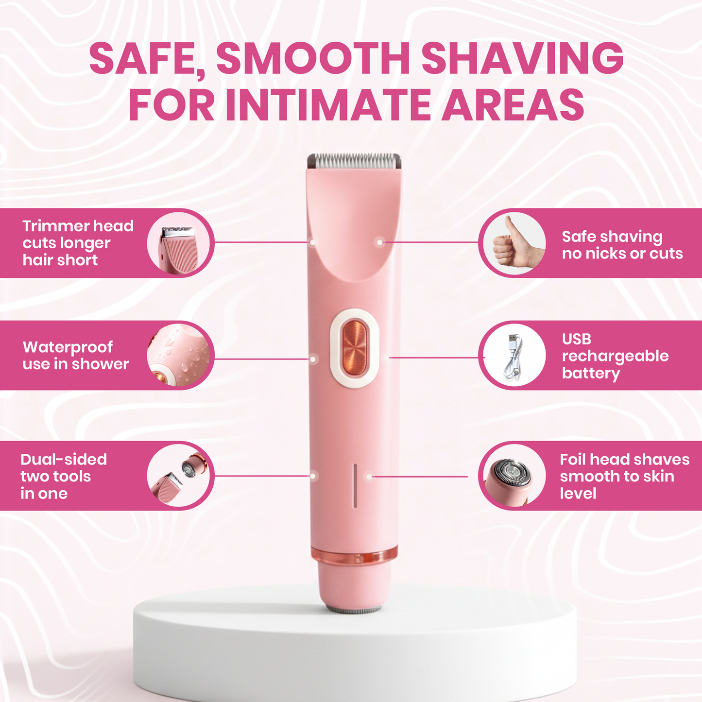 2-in-1 Dual-Head Electric Shaver & Trimmer for Women - Waterproof, Type-C Rechargeable