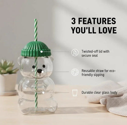 Bearista Glass Straw Cup 🐻✨